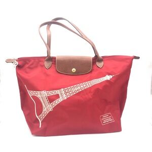 Longchamp Le Pliage - Red Eiffel Tower Shopping Tote - Modele Depose.